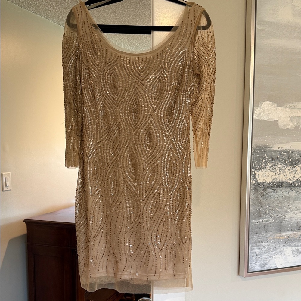 Aidan Mattox Gold Sequin Long Sleeve Dress